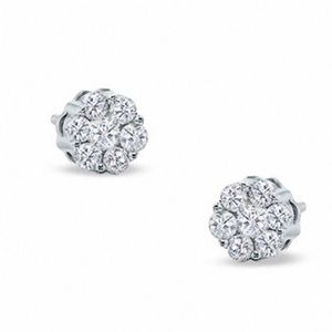 Real diamond flower studs 10k gold yellow